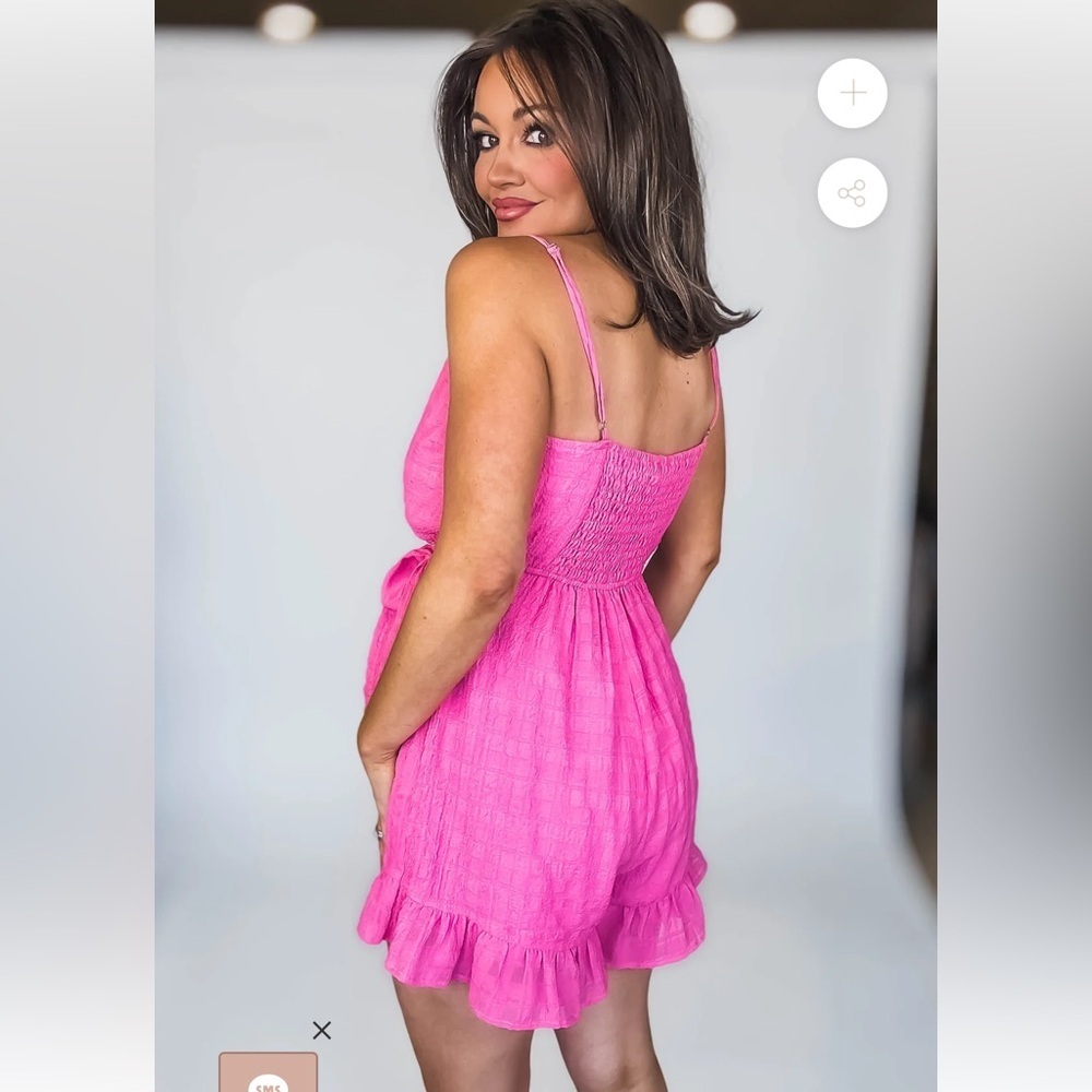 Pink Ruffled Side Tie Romper - Picture 13 of 15